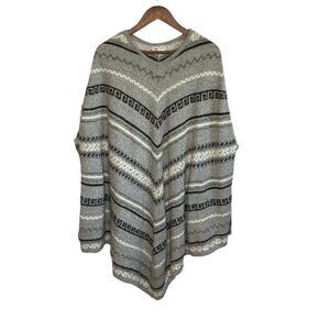 Maglia Donna Womens Poncho Sweater One‎ Size Gray Aztec Cozy Soft Made in Italy